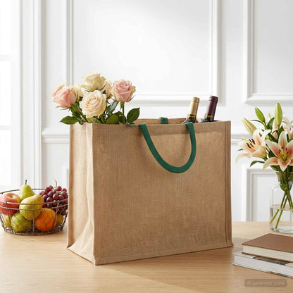 Jute Handbags 10 Natural and Green 42 x 33 x 19 cm
