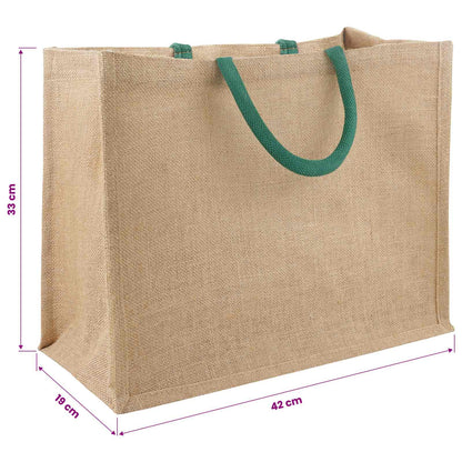 Jute Handbags 10 pcs Natural and Green 42 x 33 x 19 cm