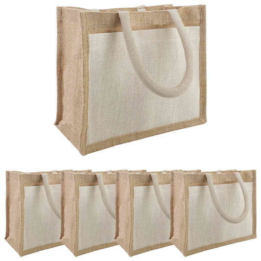 Jute Handbags with Pocket 5 pcs 26 x 22 x 14 cm 100% Tossa Jute
