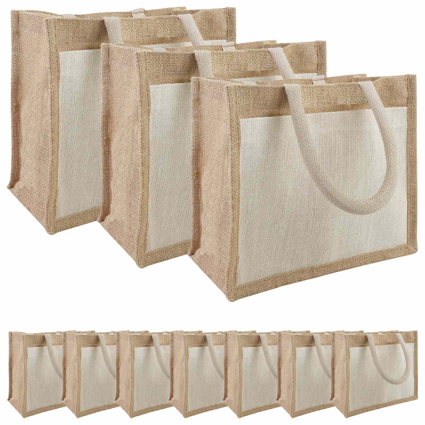 Jute Handbags with Pocket 10 pcs 26 x 22 x 14 cm