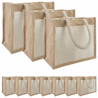 Jute Handbags with Pocket 10 pcs 26 x 22 x 14 cm