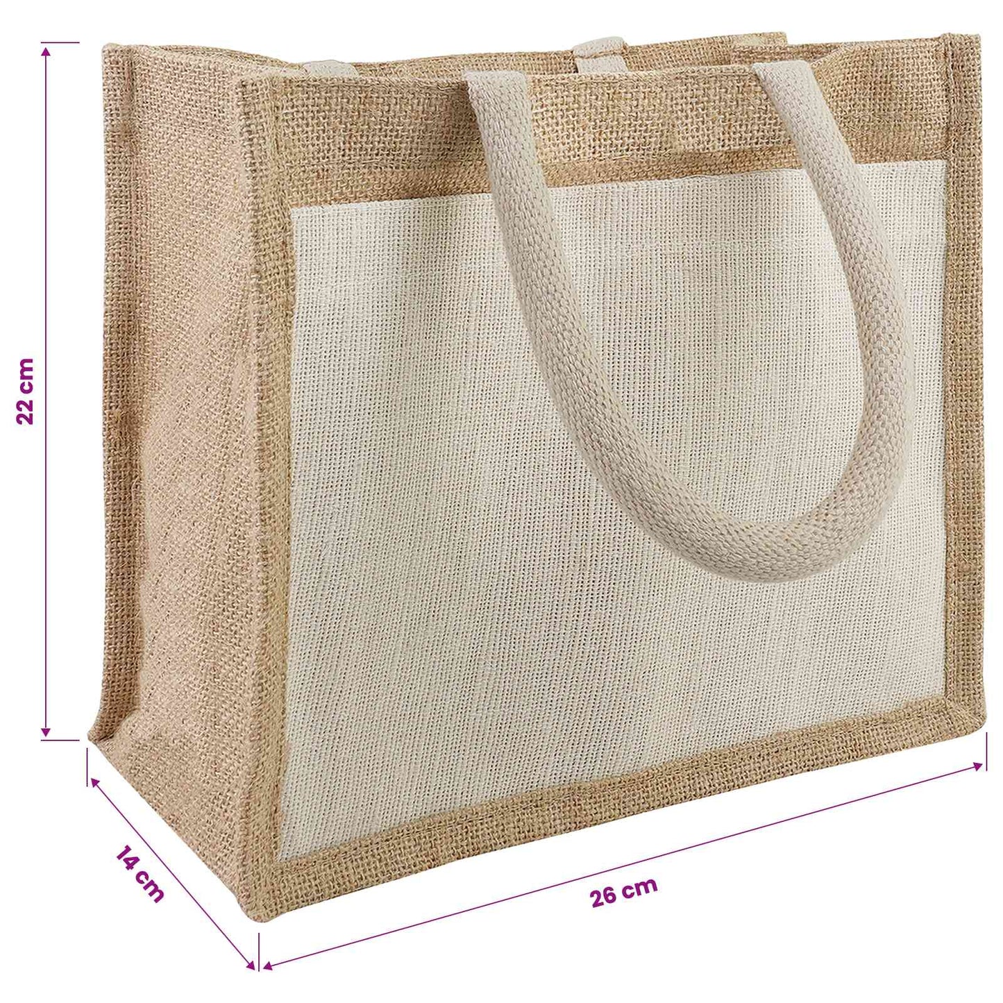 Jute Handbags with Pocket 10 pcs 26 x 22 x 14 cm