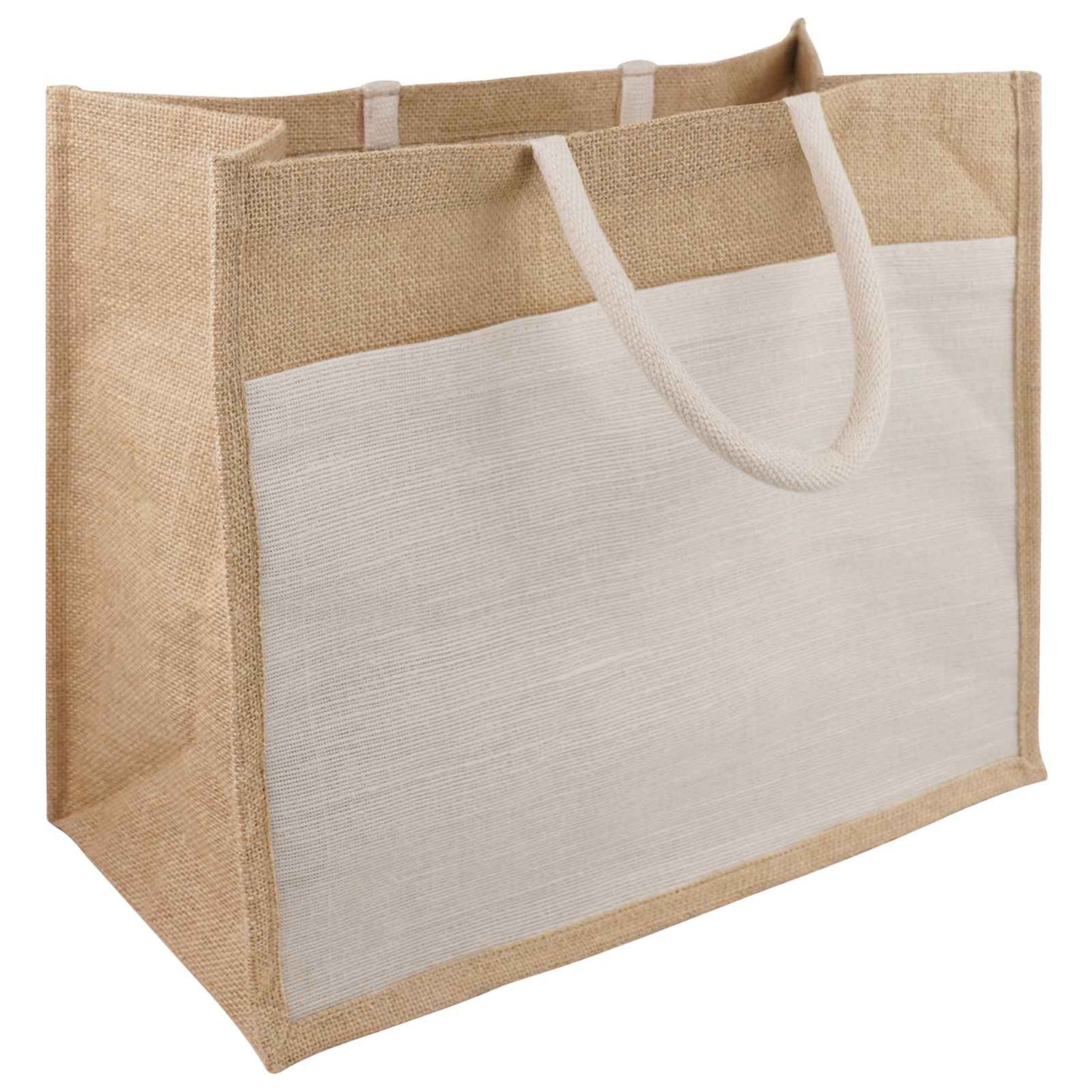 Jute Handbags with Pocket 5 Natural and White 42 x 33 x 19 cm