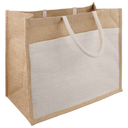 Jute Handbags with Pocket 5 Natural and White 42 x 33 x 19 cm