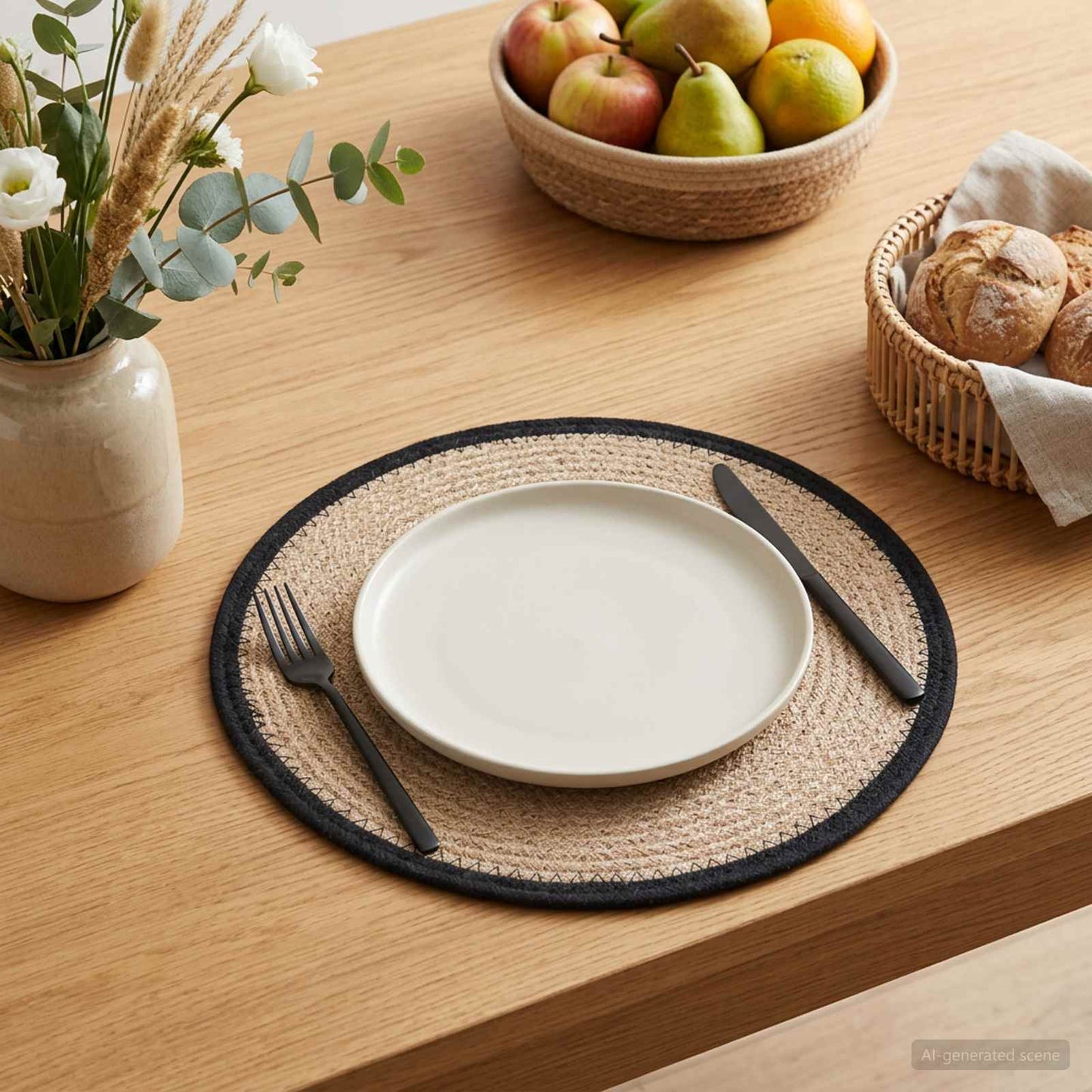 Jute Placemets 12 pcs Natural and Black 100% Tossa Jute