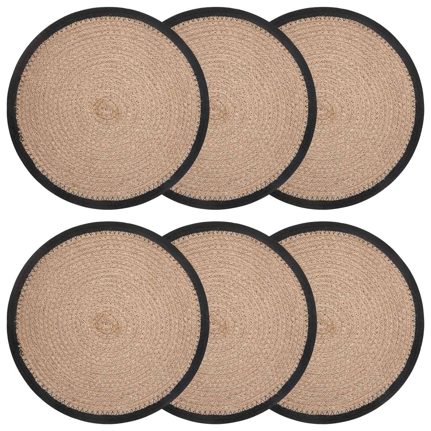 Jute Placemets 6 pcs Natural and Black Ø 30 cm 100% Tossa Jute