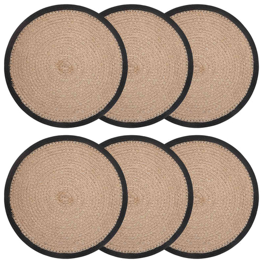 Jute Placemets 6 pcs Natural and Black Ø 30 cm 100% Tossa Jute