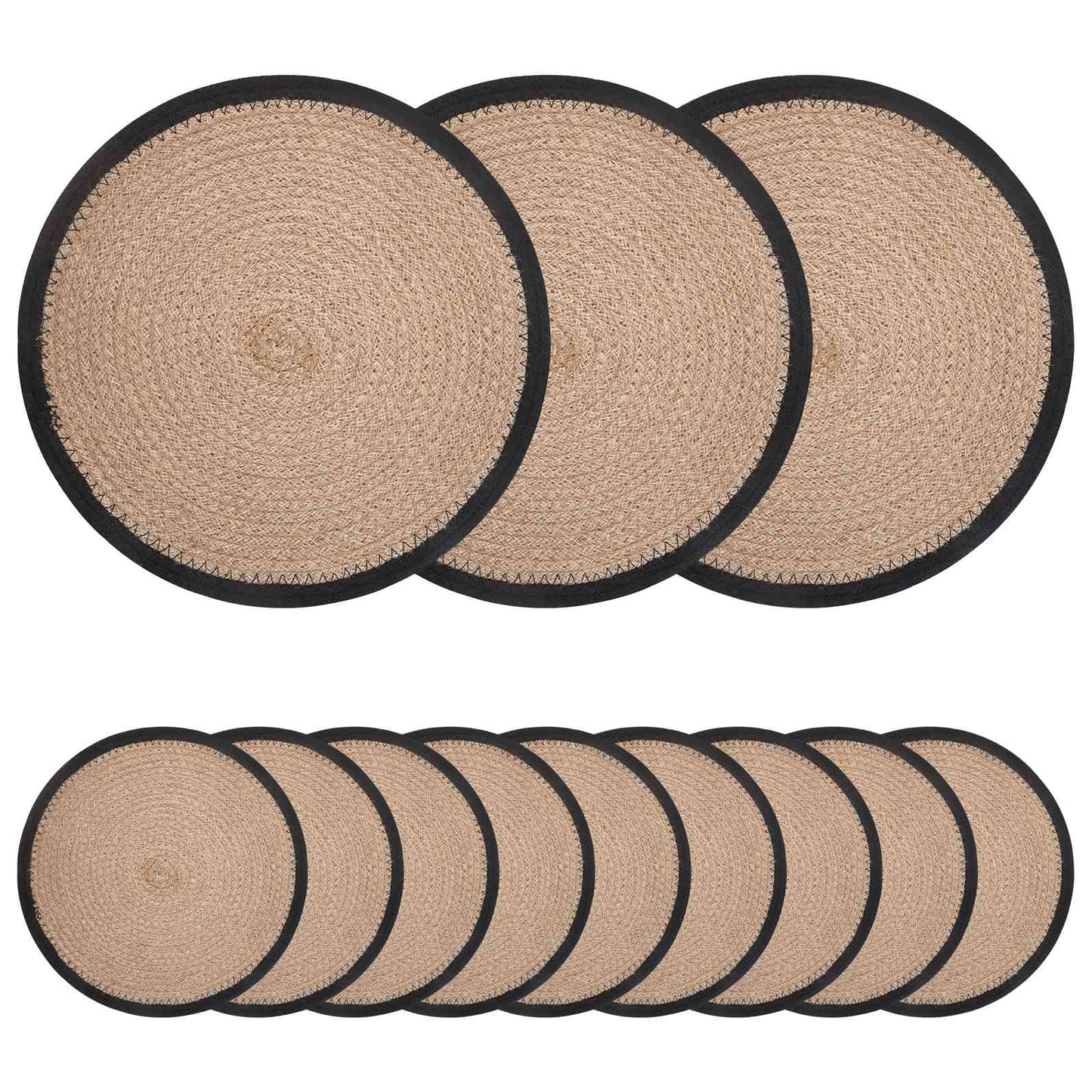 Jute Placemets 12 pcs Natural and Black Ø 30 cm 100% Tossa Jute