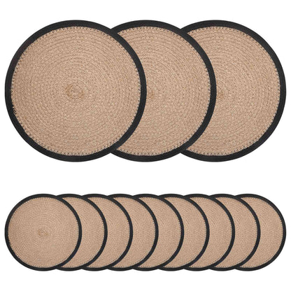 Jute Placemets 12 pcs Natural and Black 100% Tossa Jute