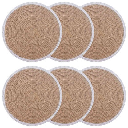 Jute Placemets 6 pcs Natural and White Ø 30 cm 100% Tossa Jute
