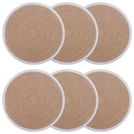 Jute Placemets 6 pcs Natural and White Ø 30 cm 100% Tossa Jute