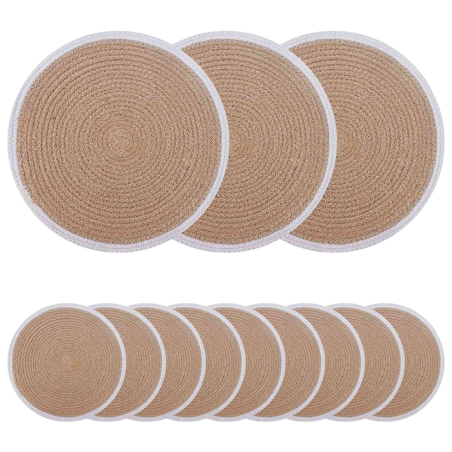 Jute Placemets 12 pcs Natural and White 100% Tossa Jute