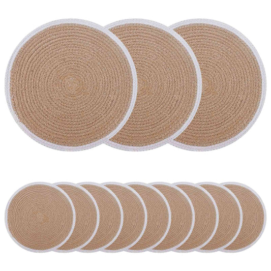 Jute Placemets 12 pcs Natural and White 100% Tossa Jute