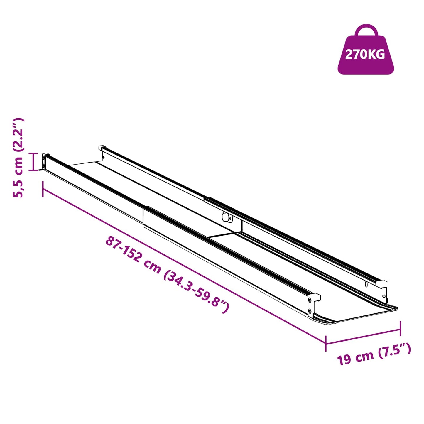 Ramp for Wheelchair 270 kg 2 pcs Black 152 x 19 x 5.5 cm