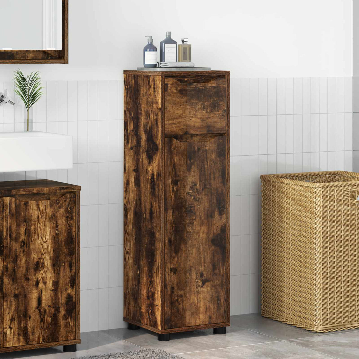 Bathroom Cabinet Smoked Oak 30.5 x 30 x 101 cm Engineered Wood