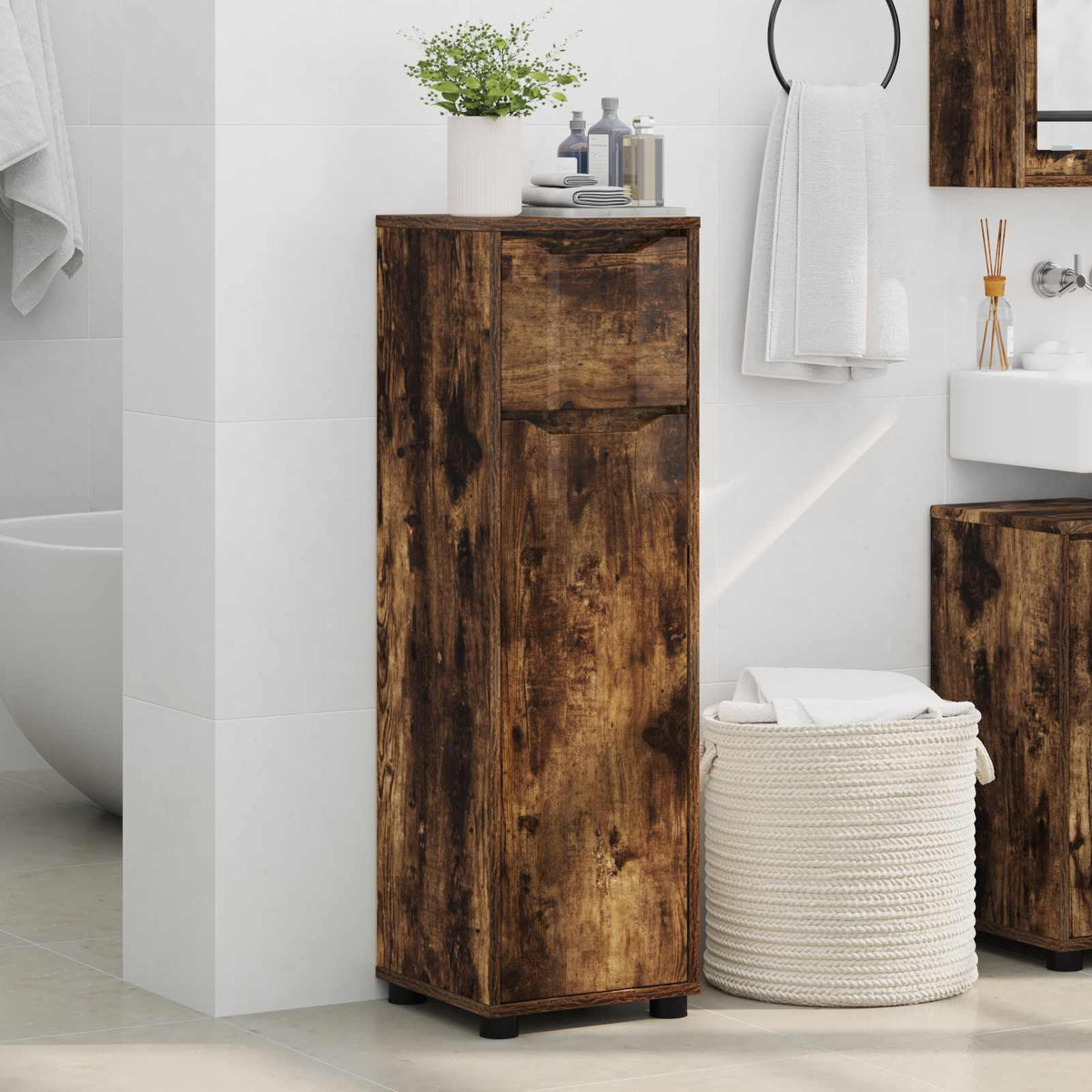 Bathroom Cabinet Smoked Oak 30.5 x 30 x 101 cm Engineered Wood