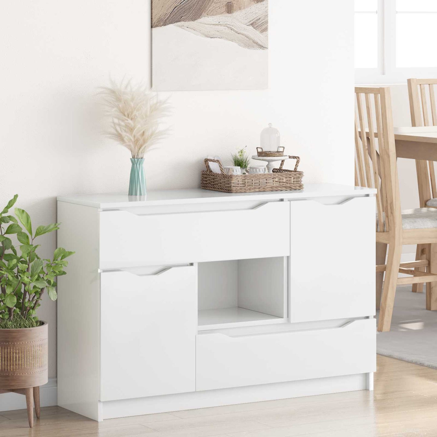 Sideboard High Gloss White 100 x 30 x 65.6 Engineered Wood