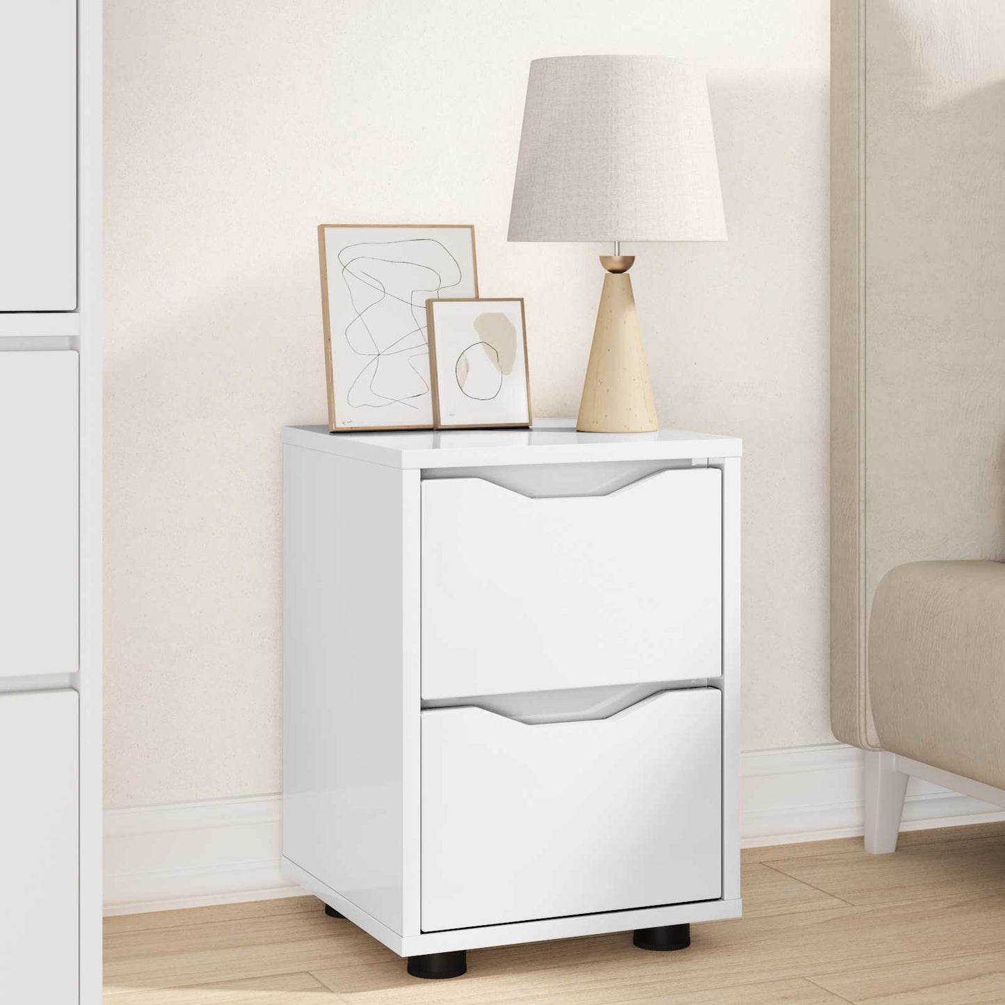 Bedside Table High Gloss White 30.5 x 30 x 43 cm