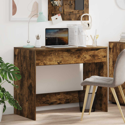 Desk with Drawer Smoked Oak 100 x 50 x 78 cm Engineered Wood