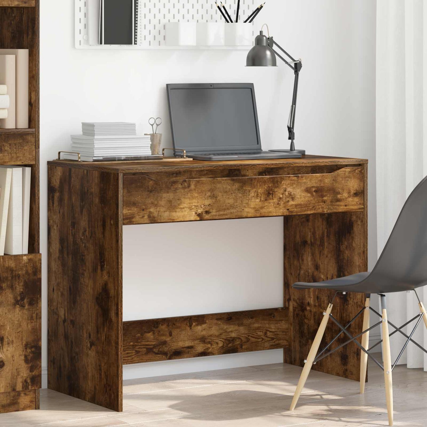Desk with Drawer Smoked Oak 100 x 50 x 78 cm Engineered Wood