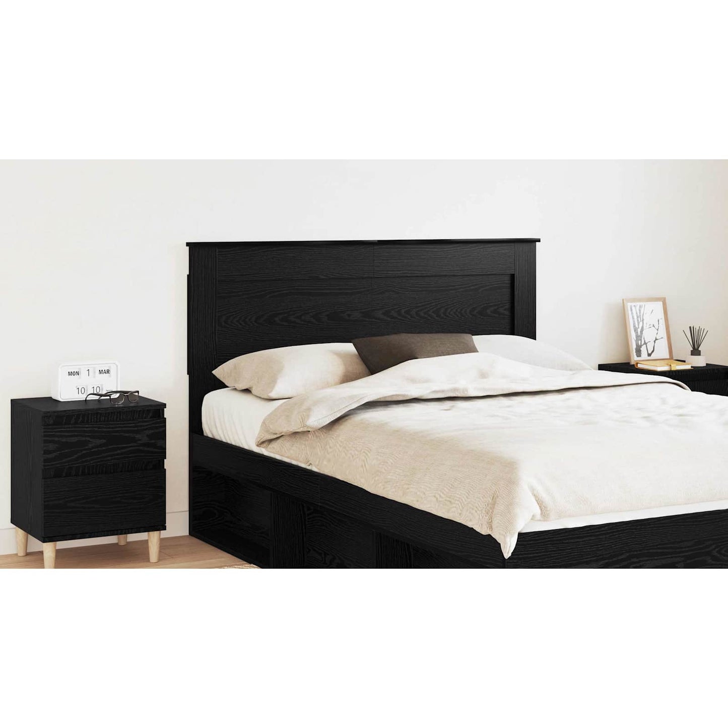 Headboard with Headboard Black Oak 140 cm Engineered Wood