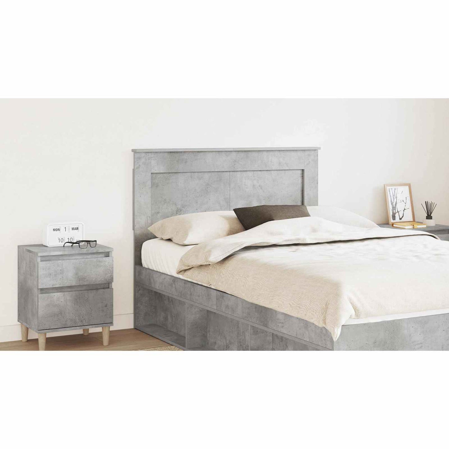 Headboard with Headboard Concrete Grey 135 cm Engineered Wood