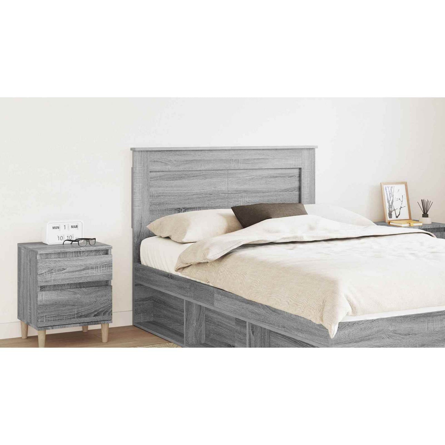 Headboard with Headboard Grey Sonoma 135 cm Engineered Wood
