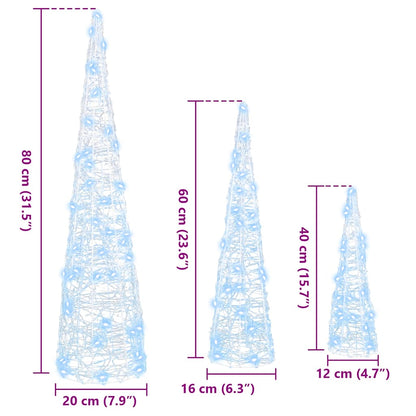 Christmas Tree 3 pcs Cold white 20 x 20 x 80 cm Acrylic