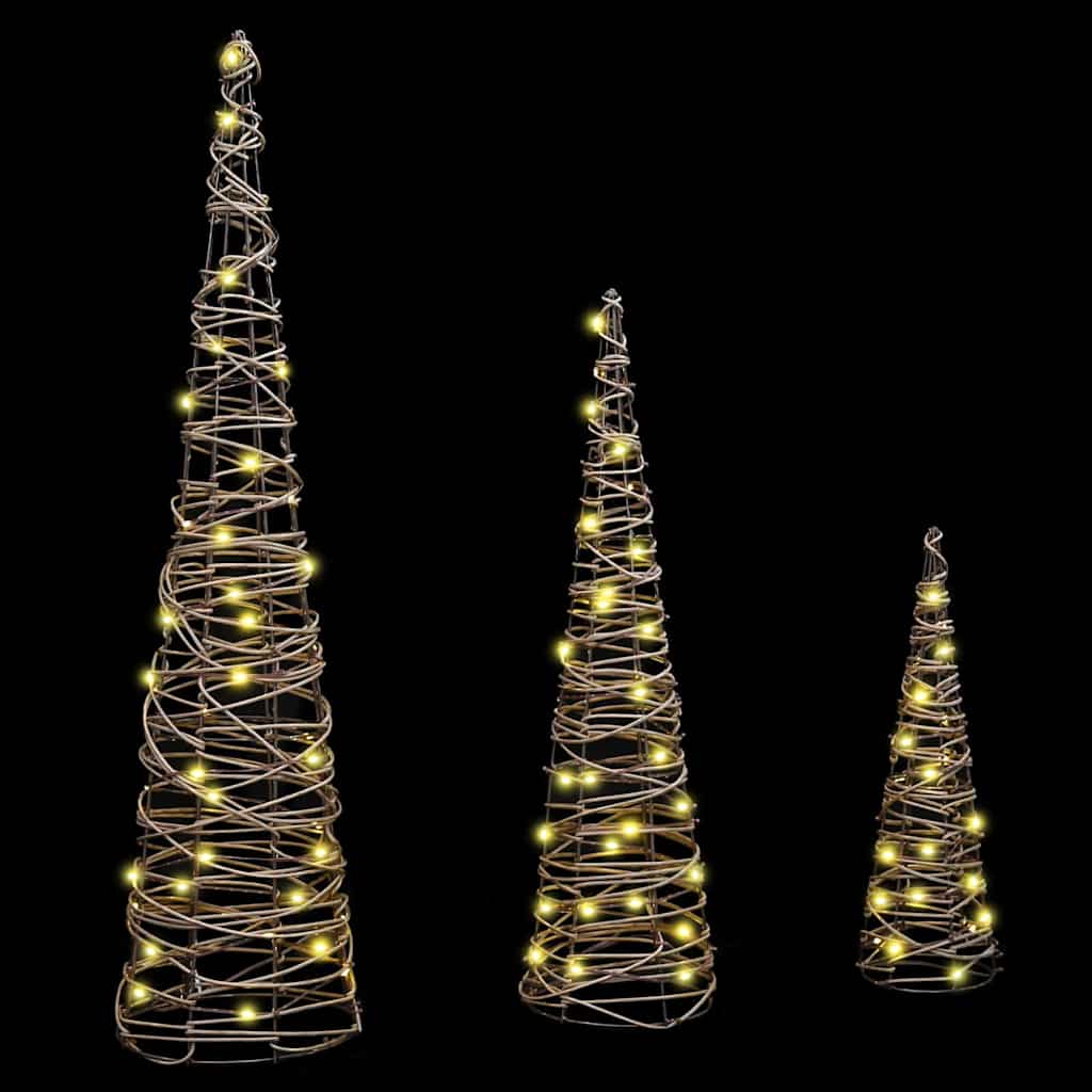 Christmas Tree 3 pcs Warm white 20 x 20 x 80 cm Rattan