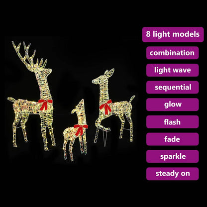 Reindeer Family 3 pcs 300 LEDs Warm white 67 x 26 x 127 cm PET