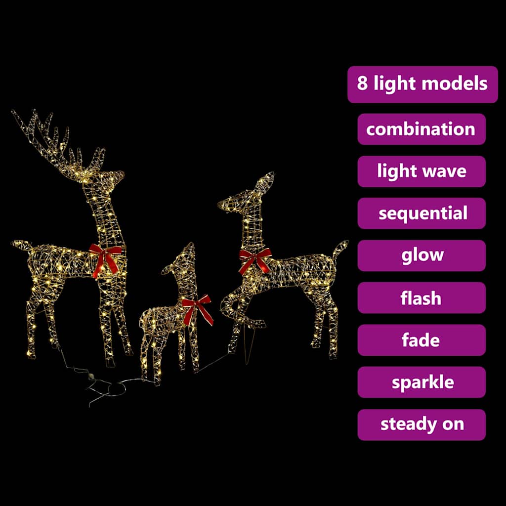 Reindeer Family 3 pcs 300 LEDs Warm white 67 x 26 x 127 cm PET