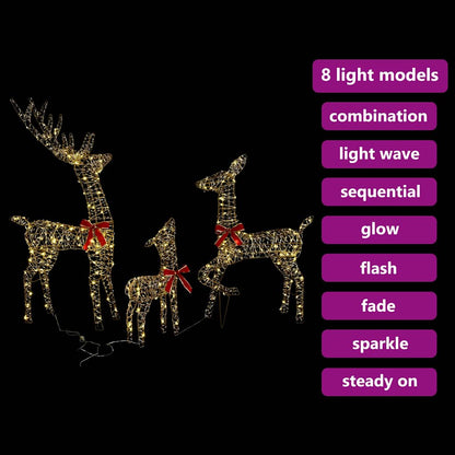 Reindeer Family 3 pcs 300 LEDs Warm white 67 x 26 x 127 cm PET
