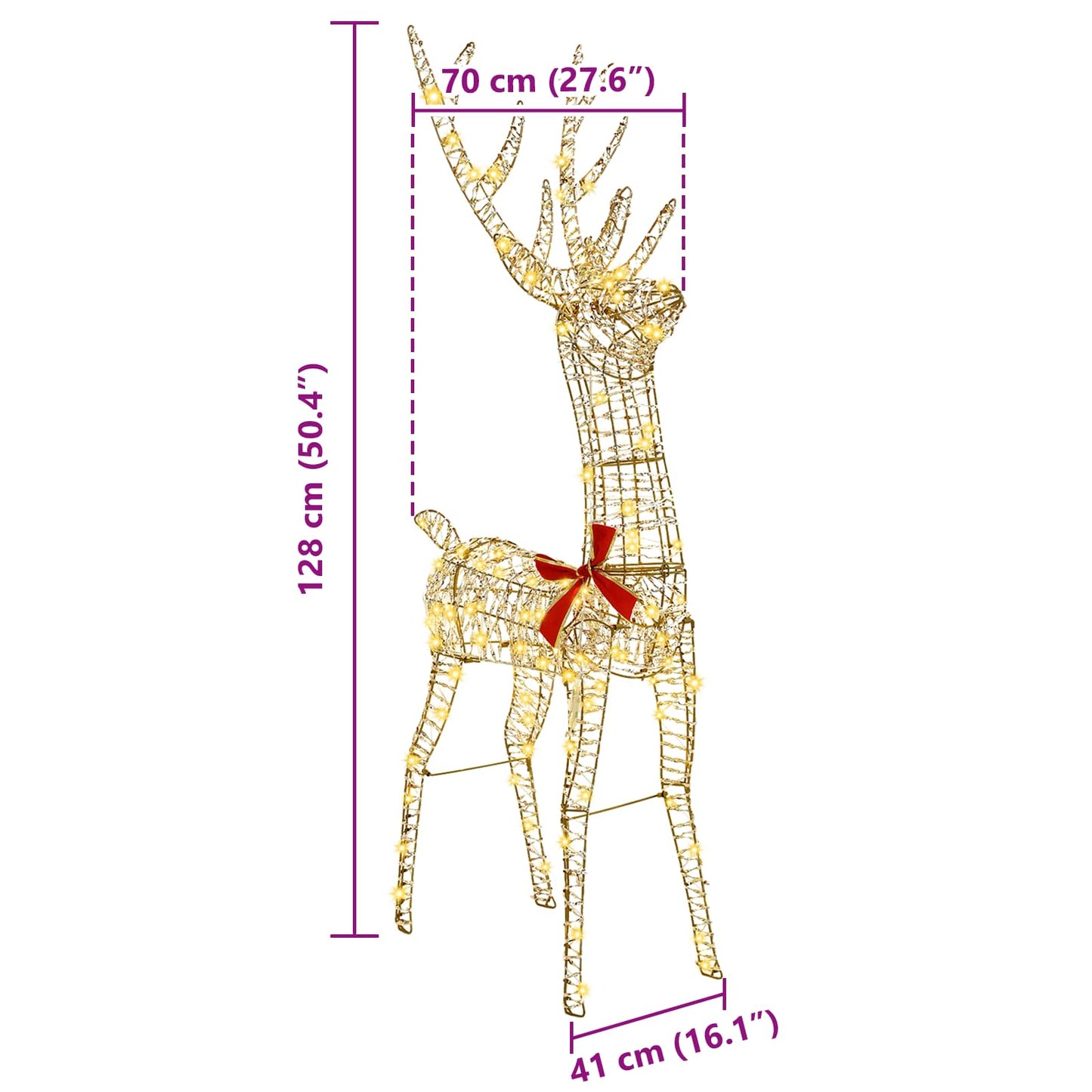 3D Reindeer 140 LEDs Warm white 128 cm PET
