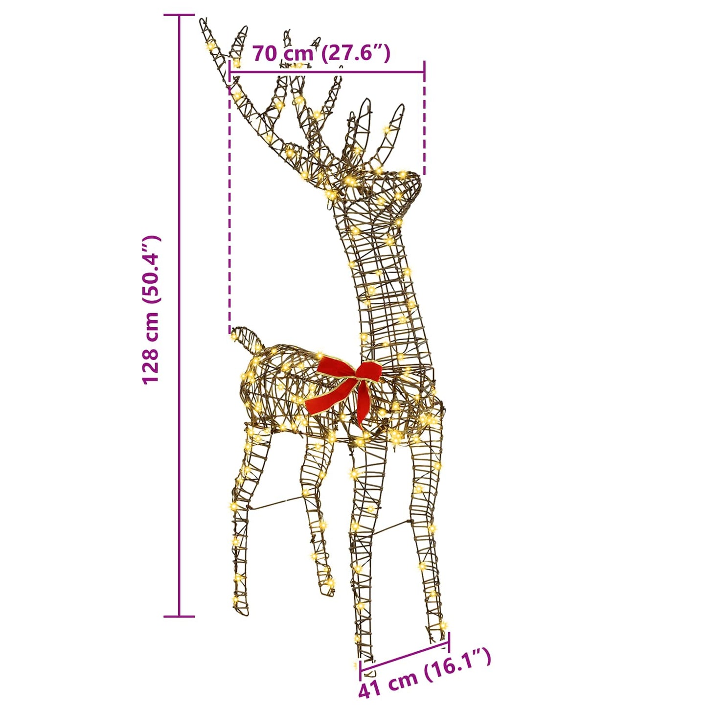 3D Reindeer 140 LEDs Warm white 70 x 41 x 128 cm Rattan