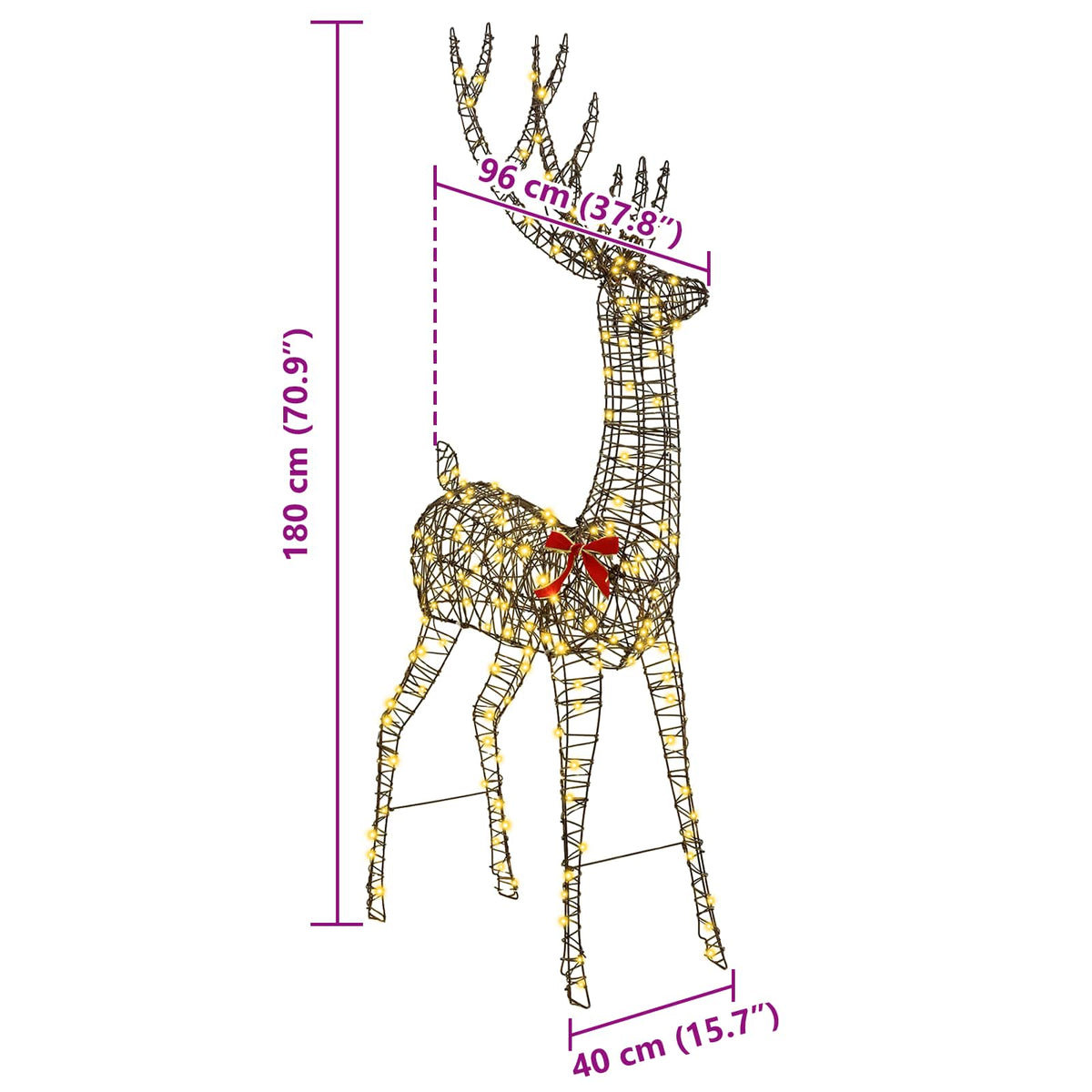 3D Reindeer 250 LEDs Warm white 180 cm Rattan