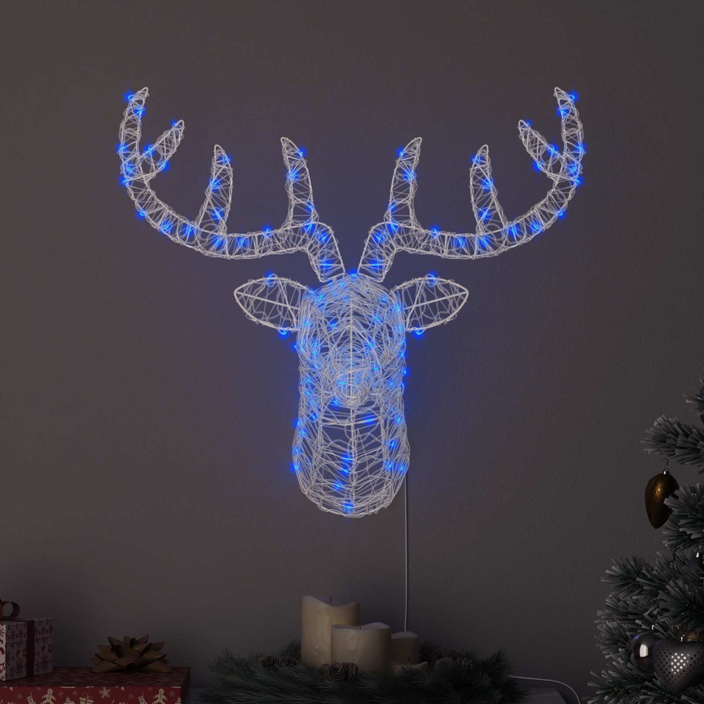 Reindeer Head with 140 LEDs Blue 68 x 36.5 x 62.5 cm Acrylic