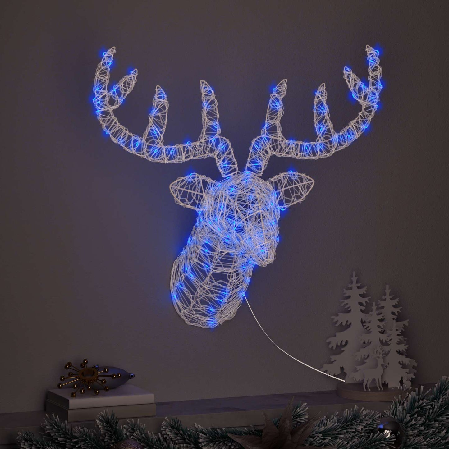 Reindeer Head with 140 LEDs Blue 68 x 36.5 x 62.5 cm Acrylic