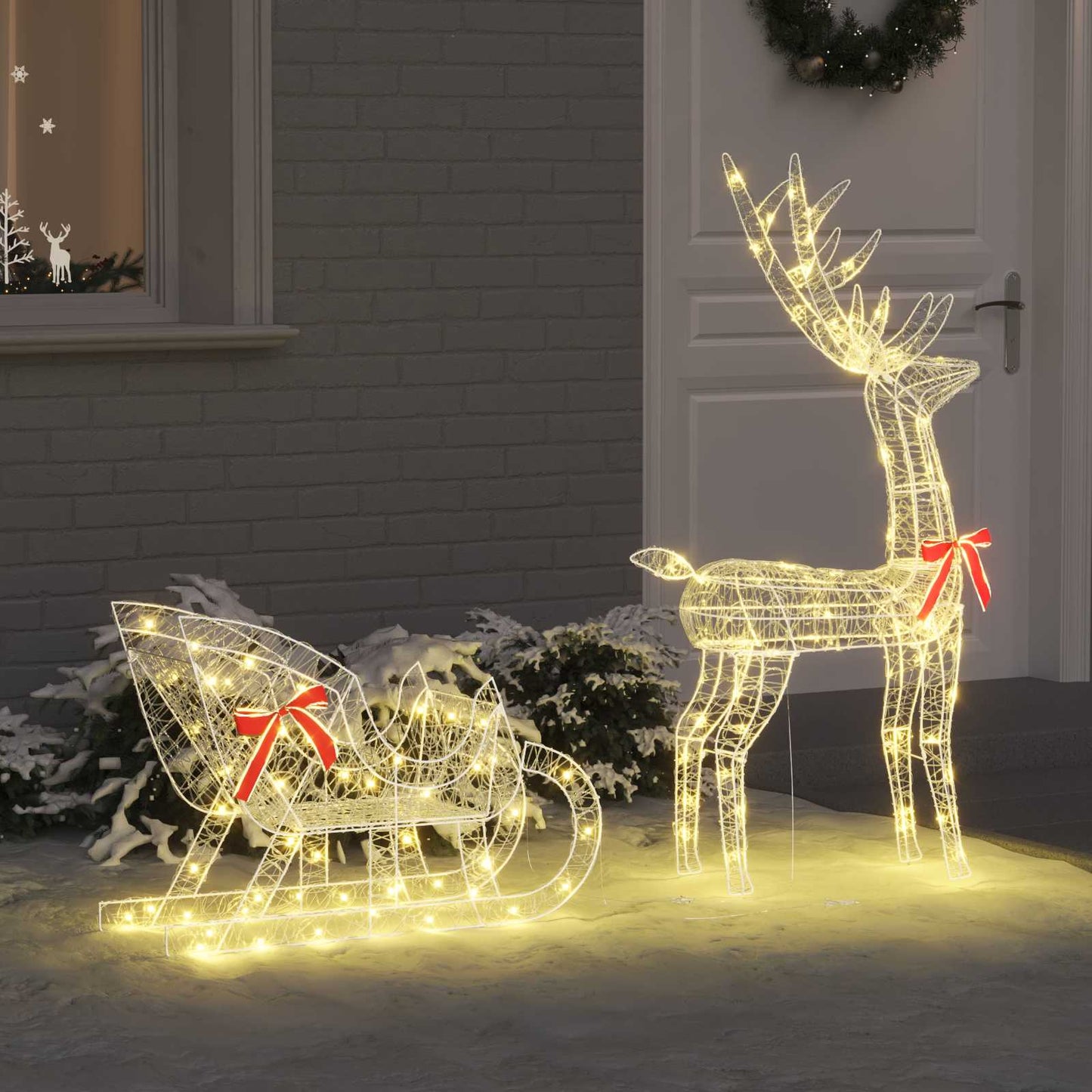 Reindeer Pull Sleigh Warm white 70 x 26 x 130 cm Acrylic