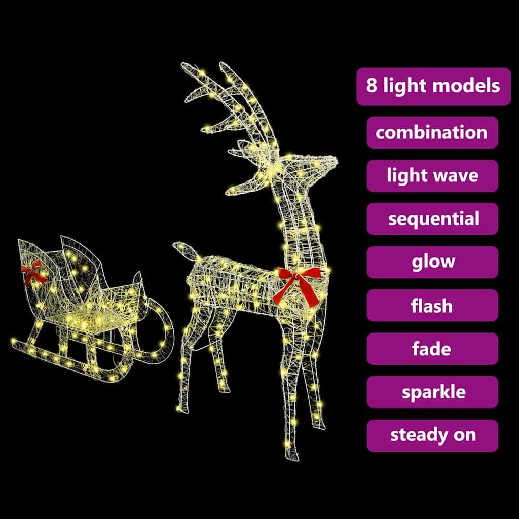 Reindeer Pull Sleigh Warm white 70 x 26 x 130 cm Acrylic