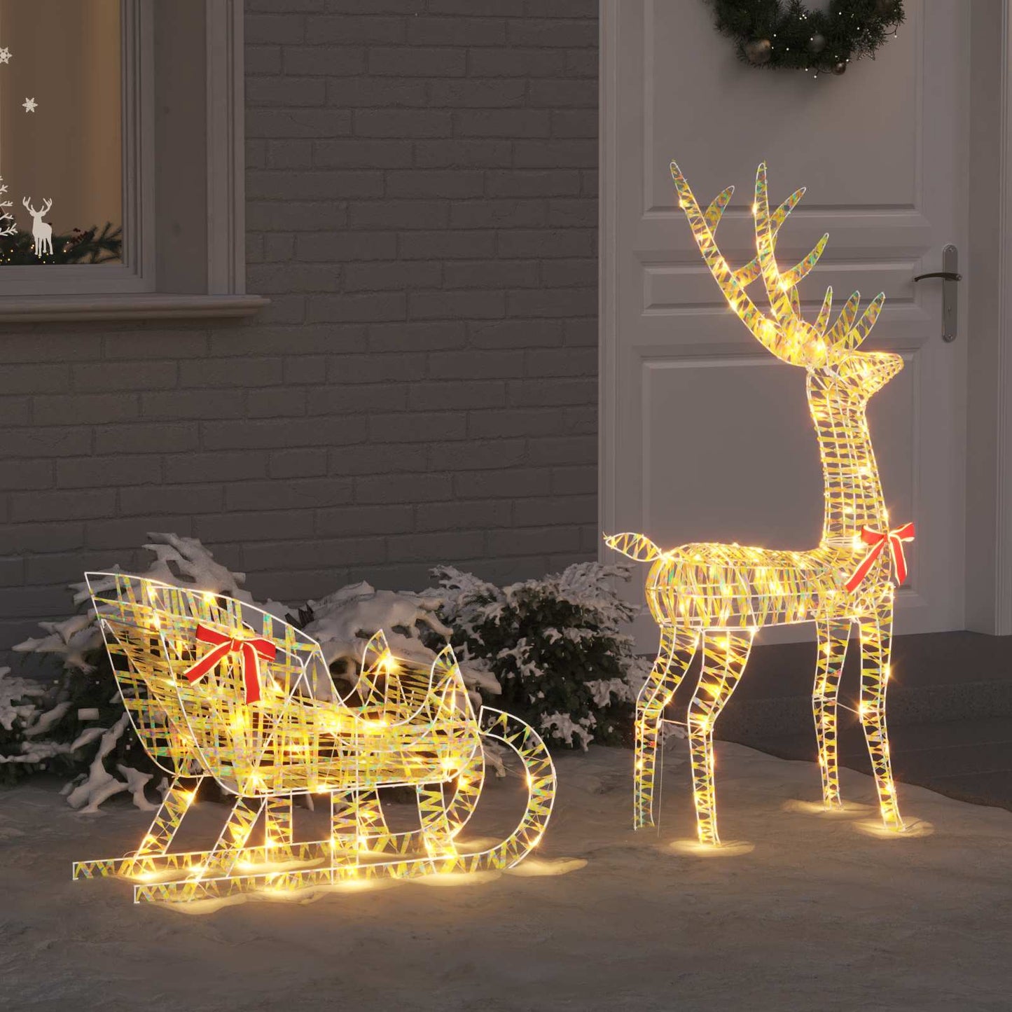 Reindeer Pull Sleigh Warm white 70 x 26 x 129 cm PET