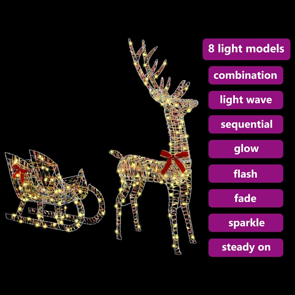 Reindeer Pull Sleigh Warm white 70 x 26 x 129 cm PET