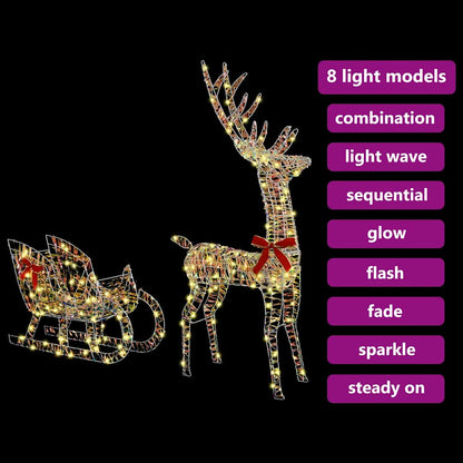 Reindeer Pull Sleigh Warm white 70 x 26 x 129 cm PET