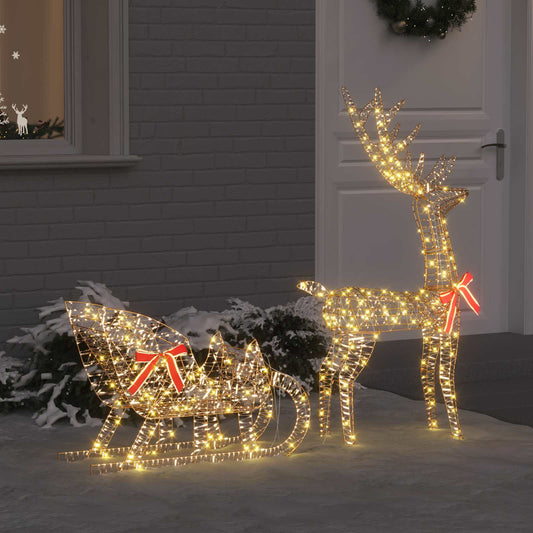 Reindeer Pull Sleigh 200 LEDs Warm white 70 x 26 x 129 cm PET