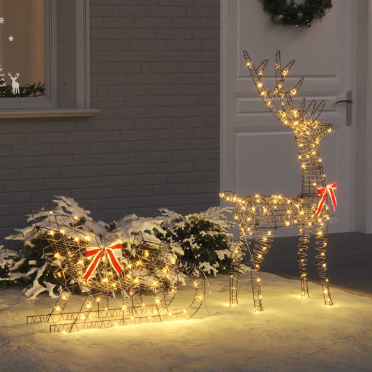 Reindeer Pull Sleigh Warm white 70 x 26 x 129 cm Rattan