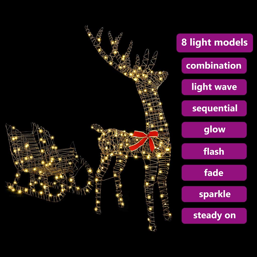 Reindeer Pull Sleigh LOVIISA 2 pcs 200 LEDs Warm White