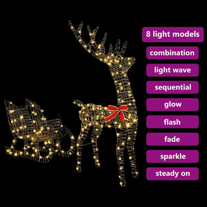 Reindeer Pull Sleigh LOVIISA 2 pcs 200 LEDs Warm White