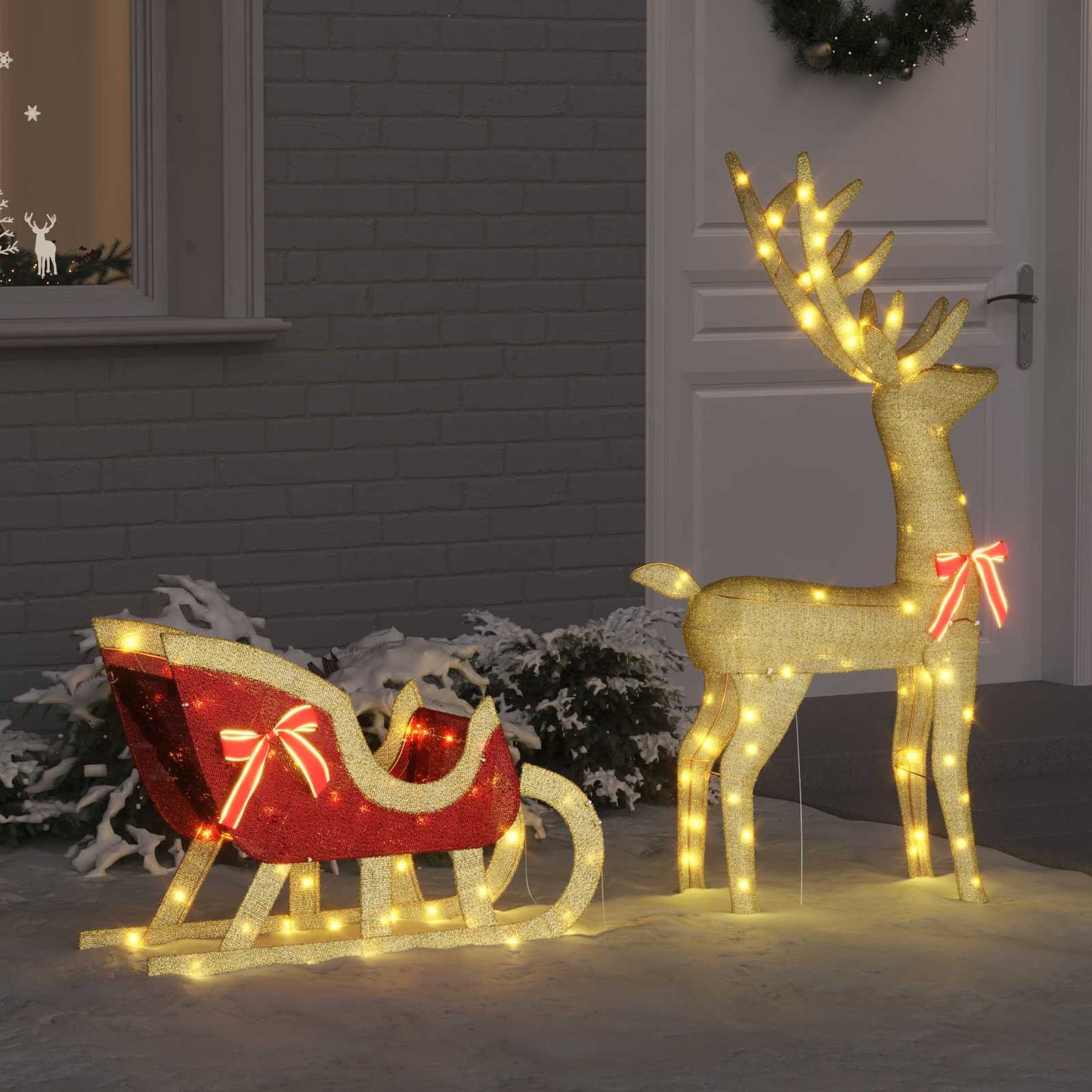 Reindeer Pull Sleigh Warm white 151 x 28 x 128.5 cm Fabric