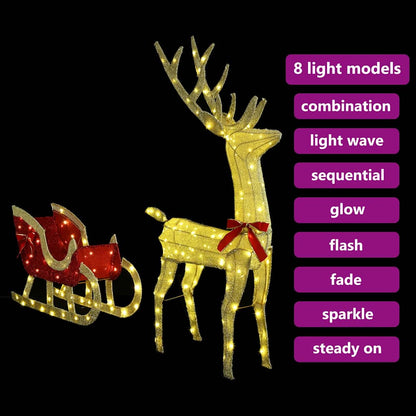Reindeer Pull Sleigh Warm white 151 x 28 x 128.5 cm Fabric