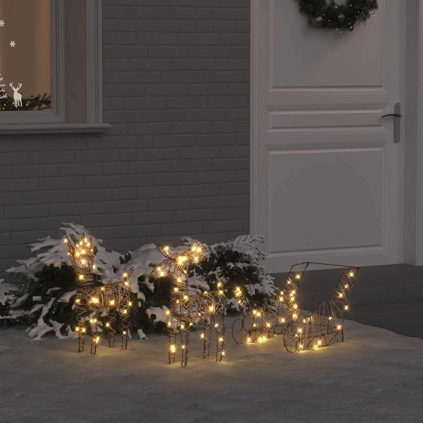 Reindeer Pull Sleigh Warm White 53 x 28 x 33 cm Rattan