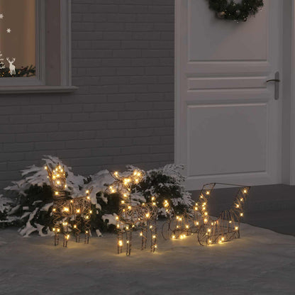 Reindeer Pull Sleigh Warm White 53 x 28 x 33 cm Rattan